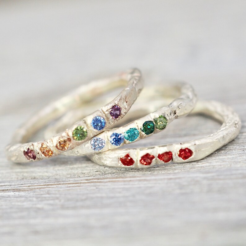 Rainbow gemstone stacking ring Multi-colour gemstone stacker Handmade sterling silver ring Gift for her Engagement ring image 6