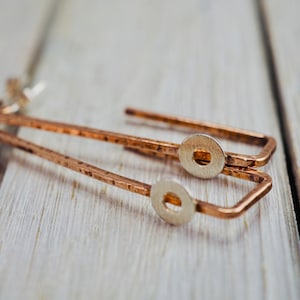 Copper hoops with silver circle | Copper drop earrings with sterling silver | Handmade copper jewellery  | Gift for her | Mothers day gift