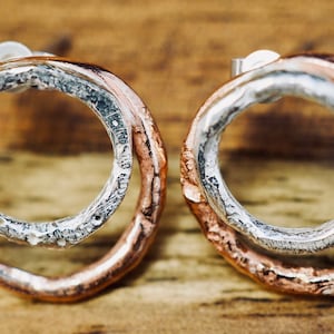Copper and silver textured studs | 925 Sterling Silver | Handmade silver jewellery