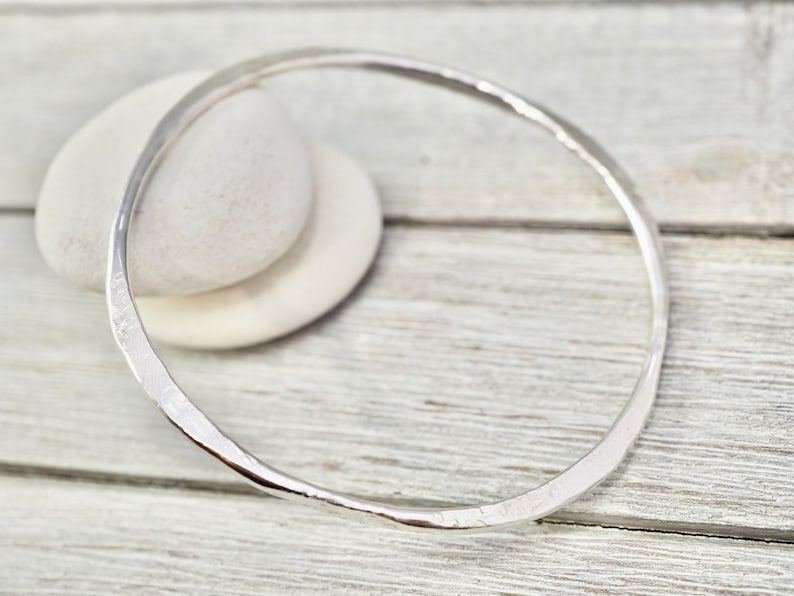 Handmade silver bracelet Sterling silver hammered bangle Gift for wife Gift for her Silver wedding gift Silver hammered bangle