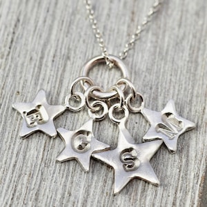 Personalised silver star necklace | Name necklace with stars | Handmade sterling silver necklace | Silver gift for mum | Best friend gift