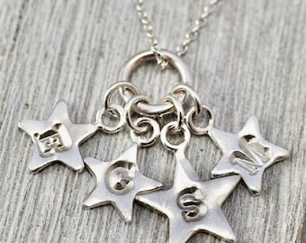 Personalised silver star necklace | Name necklace with stars | Handmade sterling silver necklace | Silver gift for mum | Best friend gift