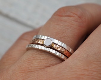 Silver and copper stacking rings | Sterling silver and pure copper stackers | Hammered stacker rings | Copper jewellery | Handmade jewellery