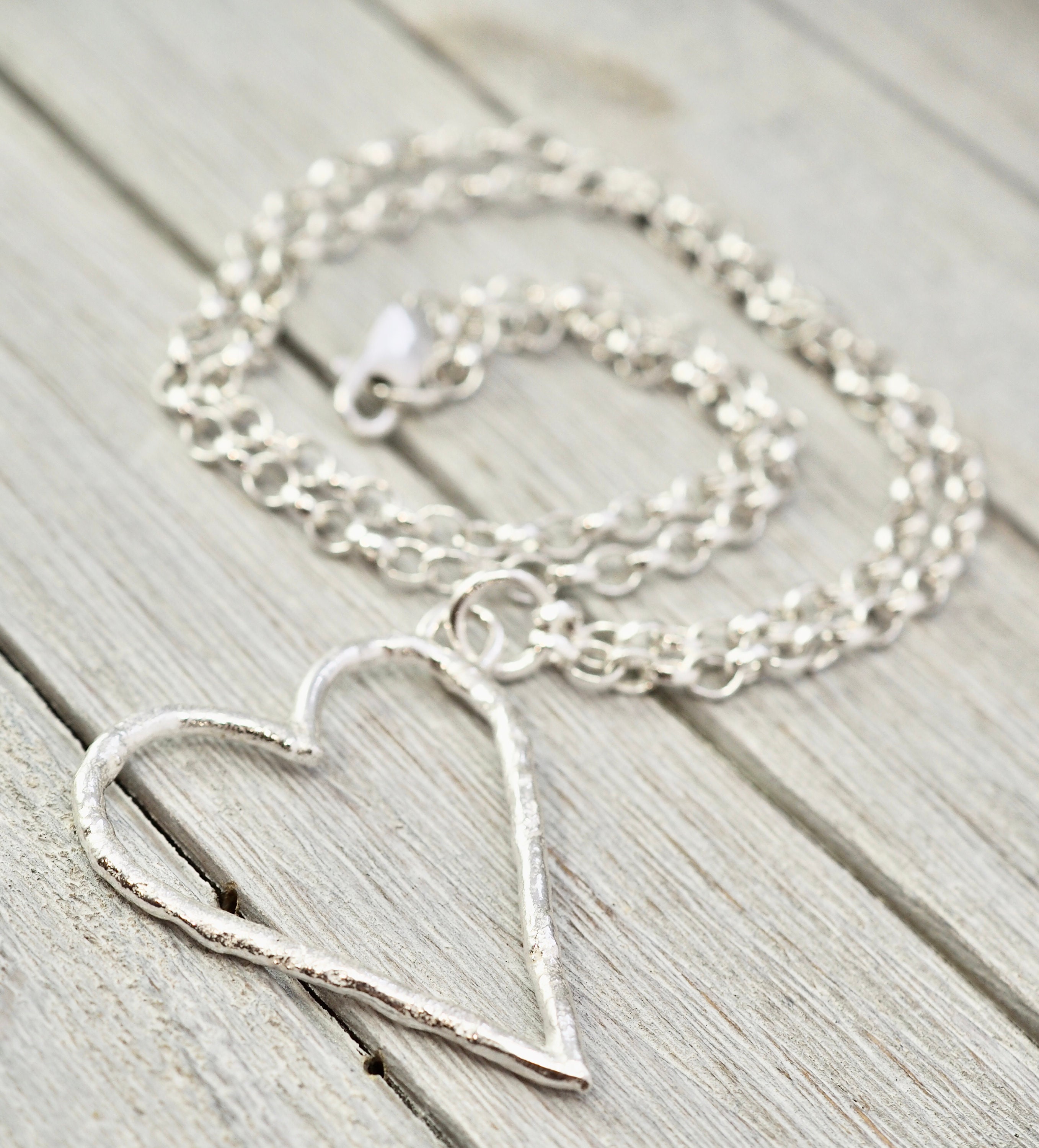 Chunky silver heart pendant Silver heart necklace Sterling