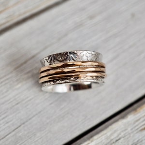 Silver and rose gold spinner ring | Silver and gold fill fidget ring | Solid sterling silver anxiety ring | Silver handmade jewellery