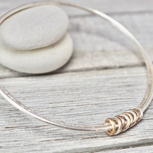 Double silver bangle with rose gold and silver links | Sterling silver bracelet | Handmade silver jewellery | Gift for her