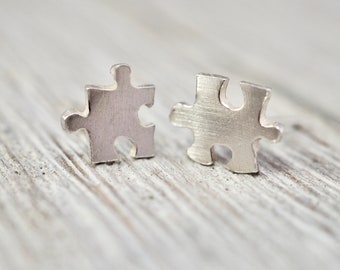 Silver jigsaw studs | Sterling silver jigsaw earrings | Tiny jigsaw studs | Handmade silver jewellery | Gift for her | Best friend gift