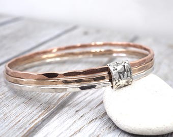Silver, bronze and copper bangle | Mixed metal bangle | Handmade jewellery