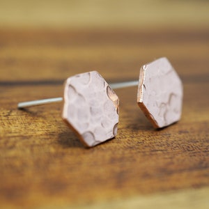 Small copper hexagon studs |  Hammered copper earrings | Handmade copper studs | Copper Jewellery | Copper gift