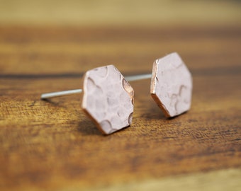 Small copper hexagon studs |  Hammered copper earrings | Handmade copper studs | Copper Jewellery | Copper gift