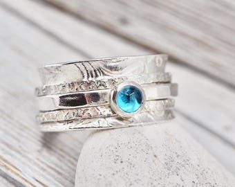 Spinner ring with topaz | Blue Topaz fidget ring | Handmade sterling silver ring | Anxiety ring |  Handmade in Perth, Australia