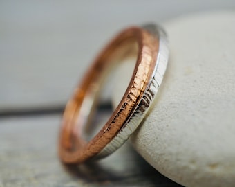 Silver and copper textured stacking rings | Sterling silver and copper stack rings | Handmade