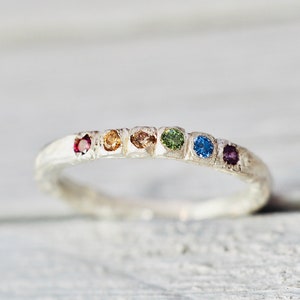 Rainbow gemstone stacking ring Multi-colour gemstone stacker Handmade sterling silver ring Gift for her Engagement ring image 7