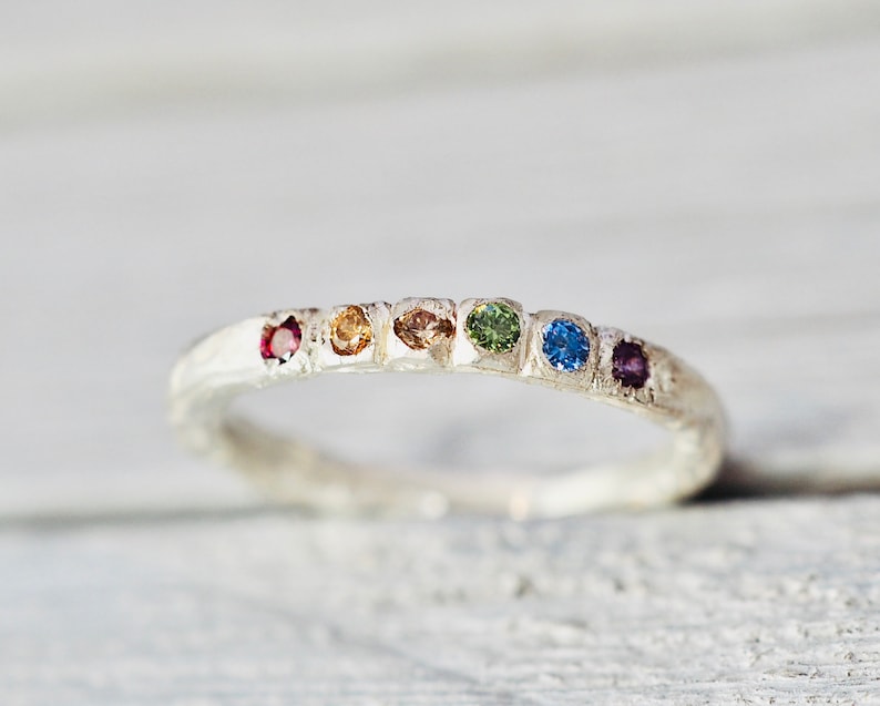 Rainbow gemstone stacking ring Multi-colour gemstone stacker Handmade sterling silver ring Gift for her Engagement ring image 7