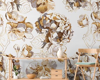 Peel-and-Stick Removable Wallpaper Modern Botanical Floral Chintz Coral Blue