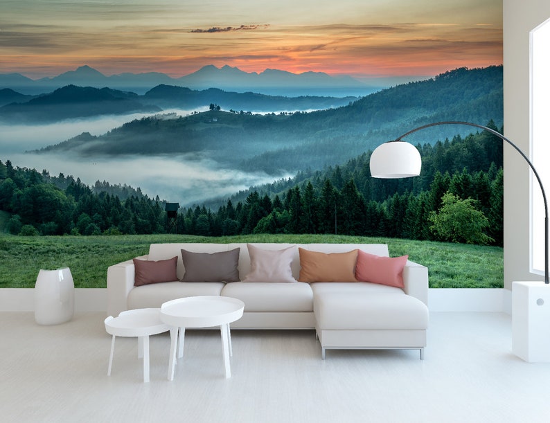 Forest Wallpaper Peel and Stick Mountain Wall Mural Self Etsy