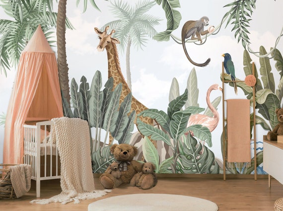 Kids Wallpaper Self Adhesive Peel And Stick Safari Animals Etsy Kids Wallpaper Self Adhesive Peel And Stick Safari Animals Etsy