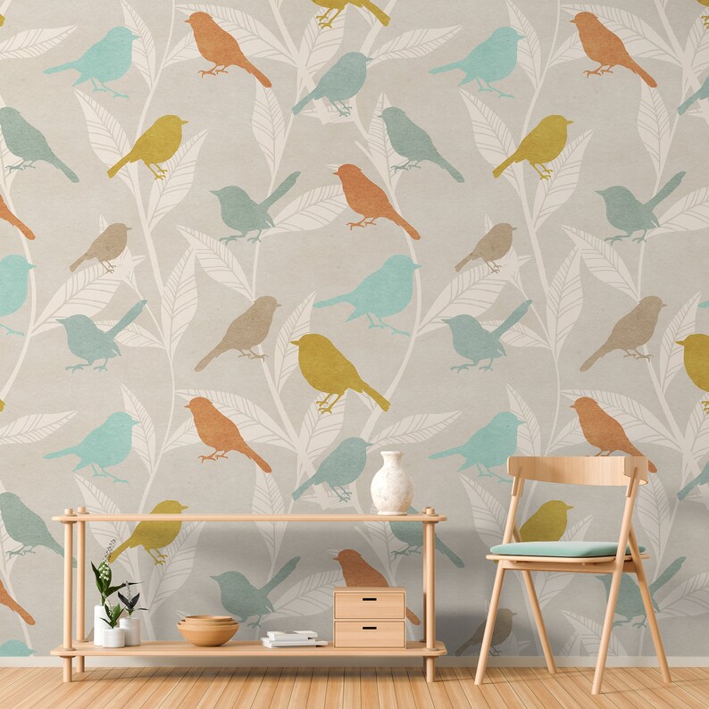 Bird Wallpaper Self Adhesive Peel and Stick Colorful Europian Etsy