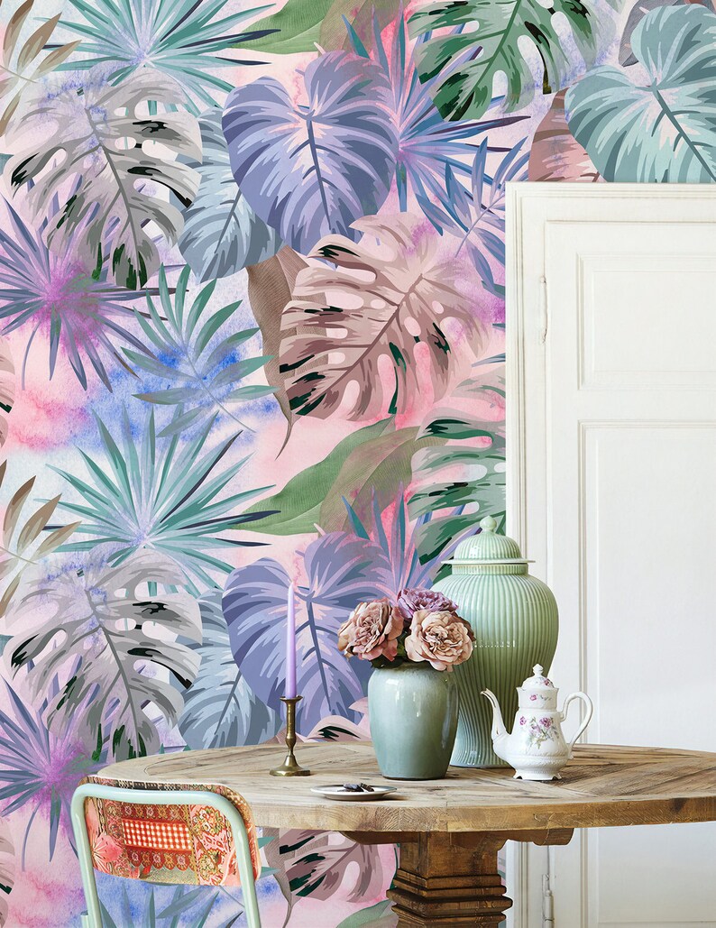 Tropical Wallpaper Self Adhesive Peel and Stick Exotic Leaf Etsy
