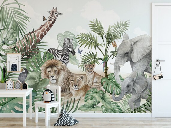 Kids Wallpaper Peel And Stick Self Adhesive Tropical Wall Etsy