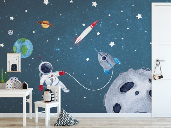 Kids Space Wallpaper Self Adhesive Peel And Stick Astronaut Etsy Kids Space Wallpaper Self Adhesive Peel And Stick Astronaut Etsy