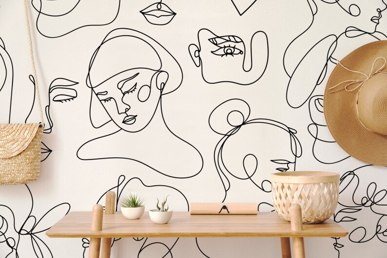 Art Wallpaper Self Adhesive Peel and Stick Abstract Faces Wall Etsy