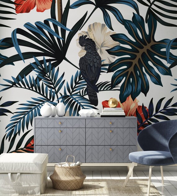 Tropical Wallpaper Self Adhesive Peel And Stick Exotic Leaf Etsy Tropical Wallpaper Self Adhesive Peel And Stick Exotic Leaf Etsy