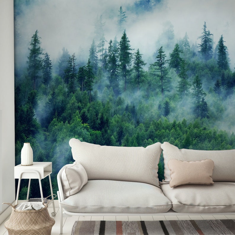 Forest Wallpaper Peel and Stick Misty Forest Wall Mural Self | Etsy