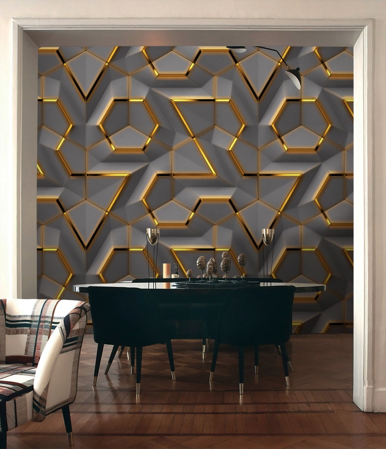 Geometric Wallpaper Self Adhesive Peel and Stick 3D Effect Etsy