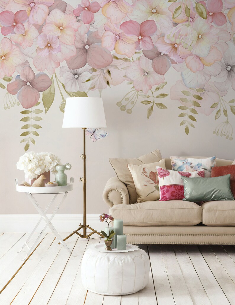 Floral Wallpaper Peel and Stick Self Adhesive Hydrangea Flower Etsy