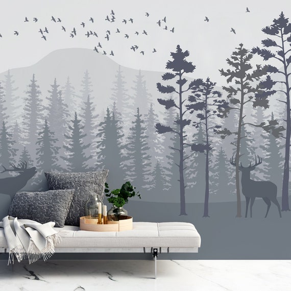 Monochrome Forest Wallpaper Misty Jungle Wall Mural Mountain Etsy Monochrome Forest Wallpaper Misty Jungle Wall Mural Mountain Etsy