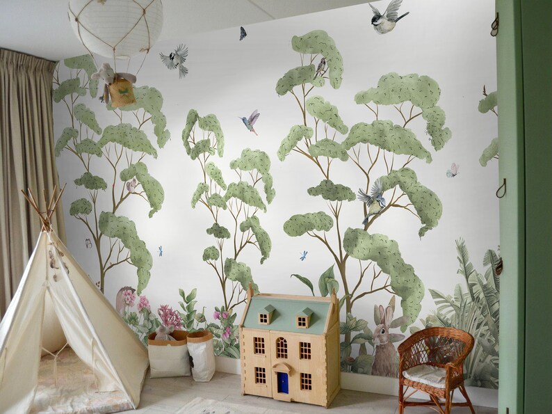 Nursery Wallpaper Self Adhesive Peel and Stick Kids Tropical Etsy