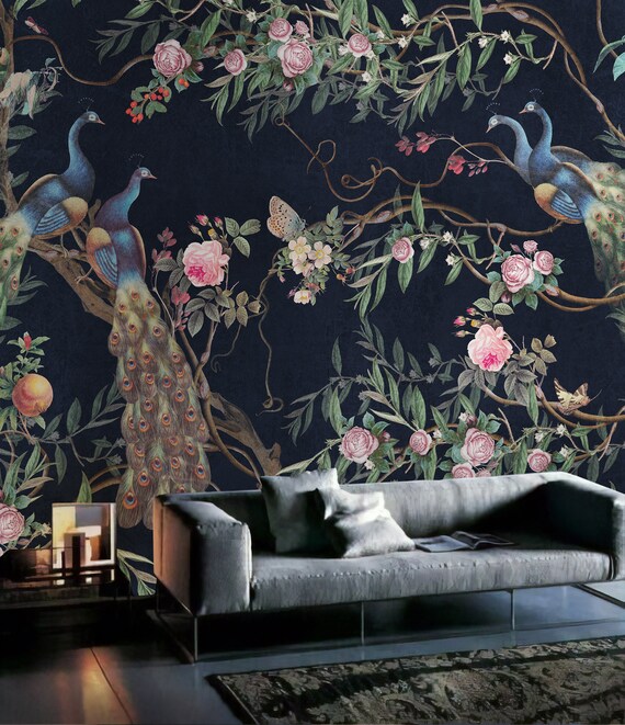 Floral Wallpaper Self Adhesive Peel And Stick Peacock Wall Etsy Floral Wallpaper Self Adhesive Peel And Stick Peacock Wall Etsy