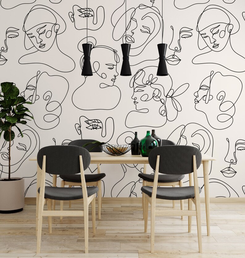 Art Wallpaper Self Adhesive Peel and Stick Abstract Faces Wall Etsy