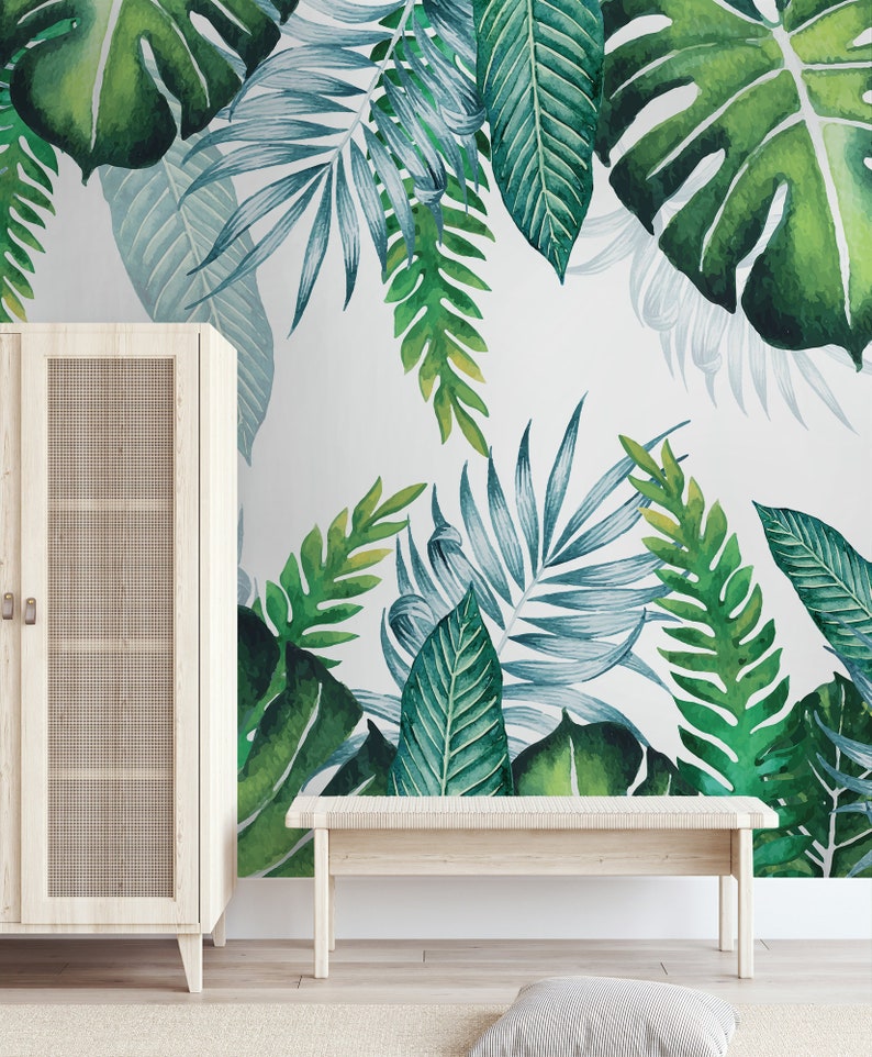Self Adhesive Peel and Stick Tropical Leaves Wallpaper Etsy