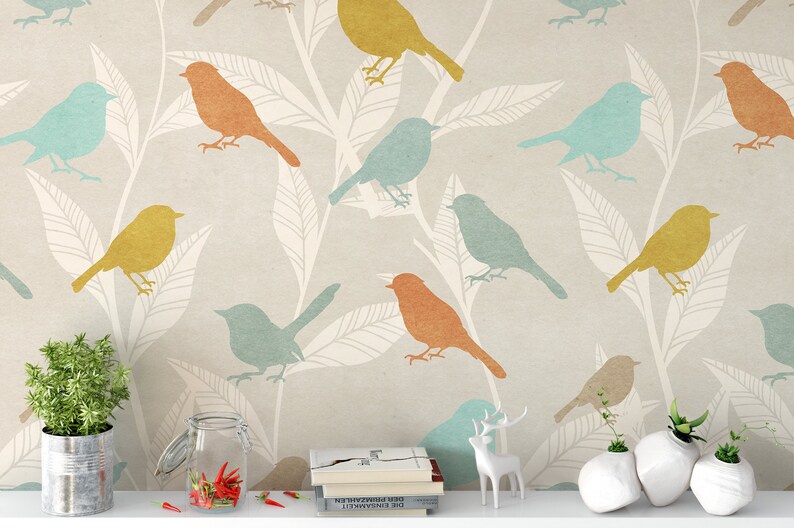 Bird Wallpaper Self Adhesive Peel and Stick Colorful Europian Etsy