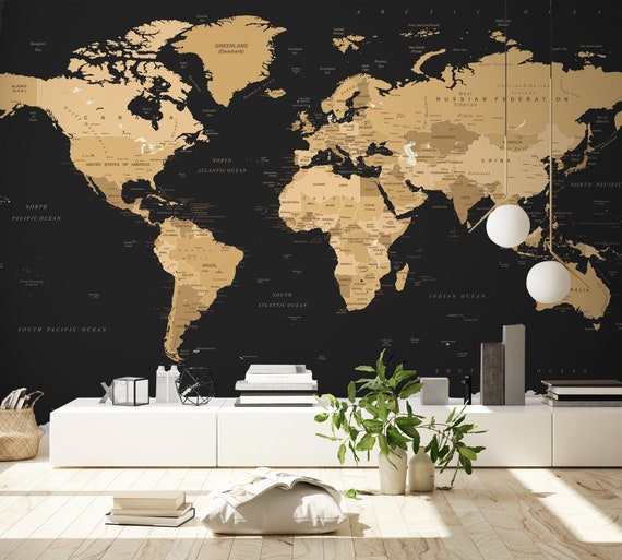 Black Political World Map Peel And Stick Removable Wallpaper Etsy Black Political World Map Peel And Stick Removable Wallpaper Etsy