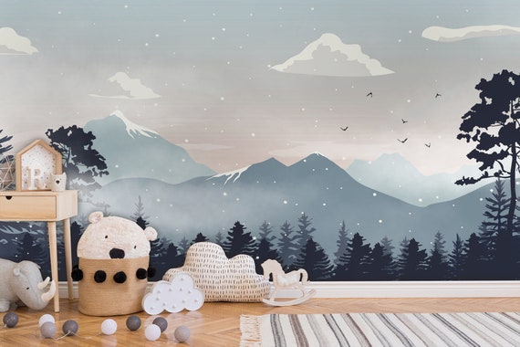 Kids Wallpaper Peel And Stick Self Adhesive Mountain Wall Etsy