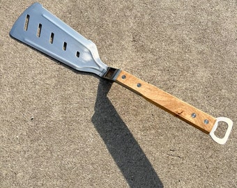 BBQ Offset Spatula - Gift for Him - Gift Day Grill Accessory - Barbecue Gift - BBQ Tool Gift for Him - Wooden Handle Spatula - Heavy Duty