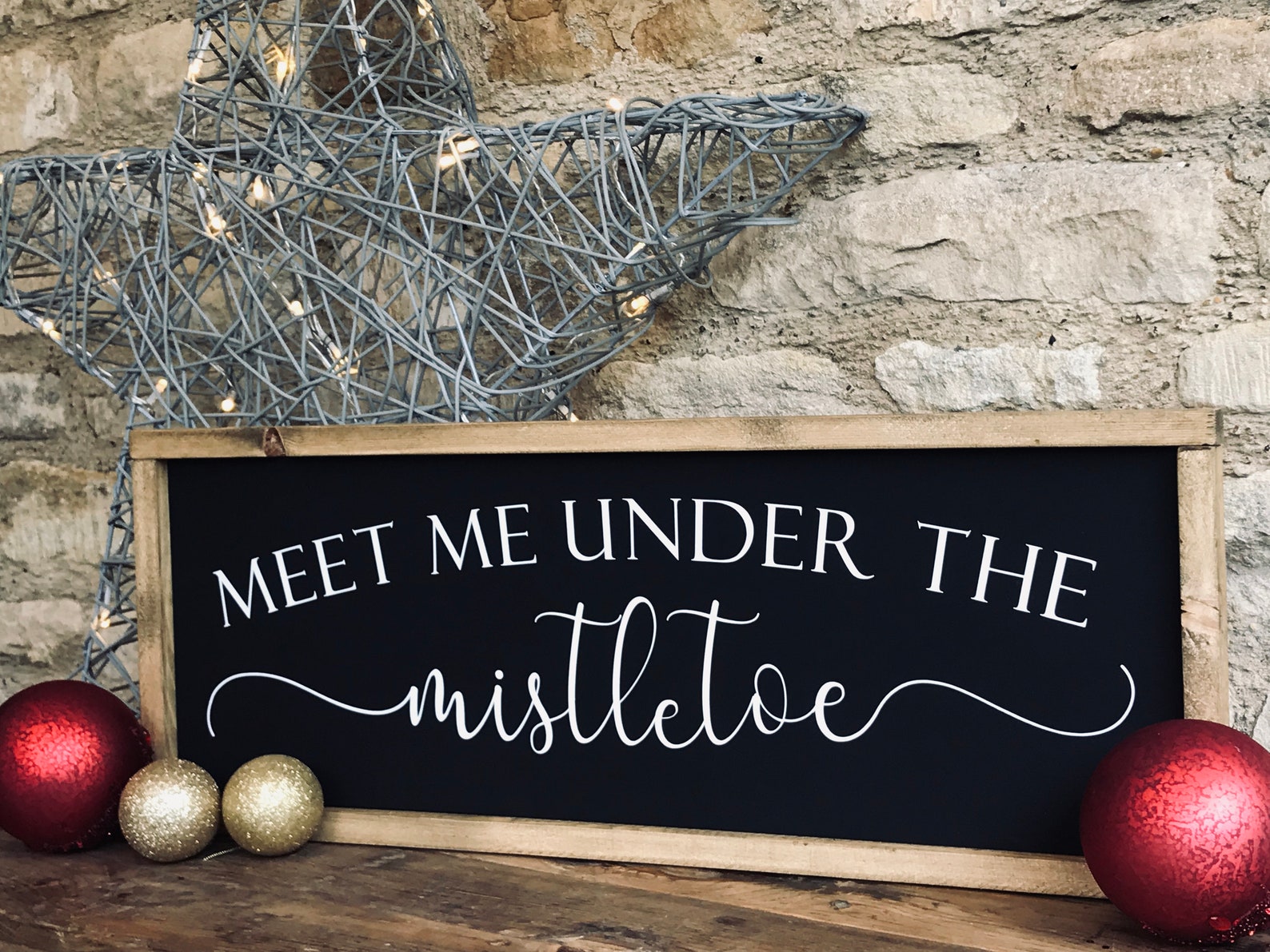 Meet Me Under The Mistletoe wooden Christmas farmhouse sign Etsy