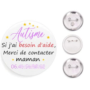 Badge Autisme, assistance pour personne autiste, badge personnalisable