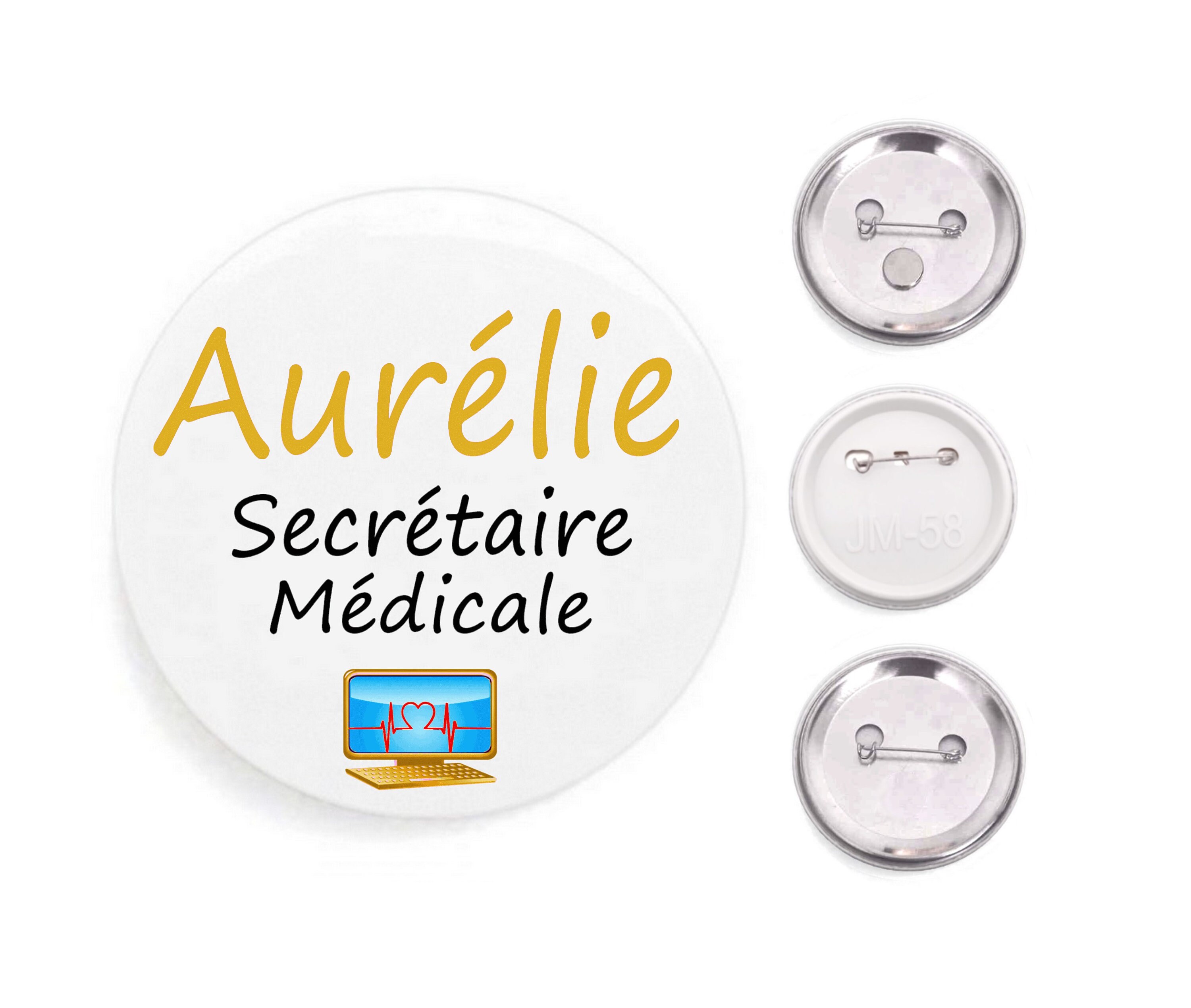 Badge métier entièrement personnalisable prénom couleur accessoires  secrétaire médicale maîtresse atsem préparatrice cuisinière aide soignante.  . : accessoires-pin-s-badge par mecreafimo