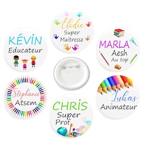 School job badge, customizable, teacher, intern, master, atsem, avs, aesh, facilitator, first name badge