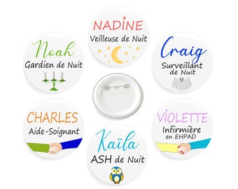Night watchman badge, nursing home nurse, caregiver, customizable with first name
