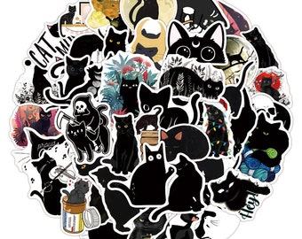 100pcs Black Cat Stickers Pack For Children Kids Kitten Cartoon Kitty Cute Cartoon Decal Vinyl Laptop Fun Luggage Decal Vinyl Gift iPad Girl