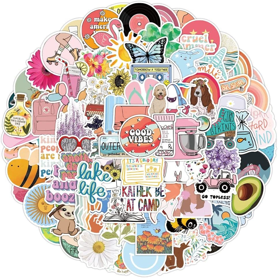  Stickers for Water Bottles,100PCS Assorted Cute Aesthetic  Stickers No Residues Waterproof Stickers Computer Skateboard Luggage Laptop  Stickers for Kids Adults Teens Vsco Stickers : Electronics