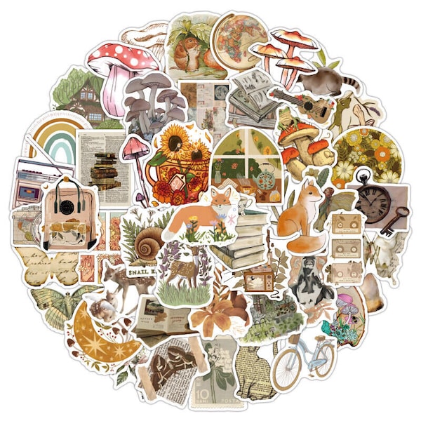 100 autocollants vintage classiques en vinyle, motif animaux, style rétro, pour scrapbooking, journal intime, ordinateur portable, valise, gourde, pour filles et garçons
