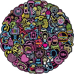 100PCS Neon Sign Stickers Bomb Graffiti Vinyl Decal Pack Laptop Car Cool Sticker bomb Aesthethic Luggage Art Wall Decoration Skateboard