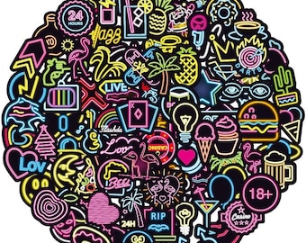100PCS Neon Sign Stickers Bomb Graffiti Vinyl Decal Pack Laptop Car Cool Sticker bomb Aesthethic Luggage Art Wall Decoration Skateboard
