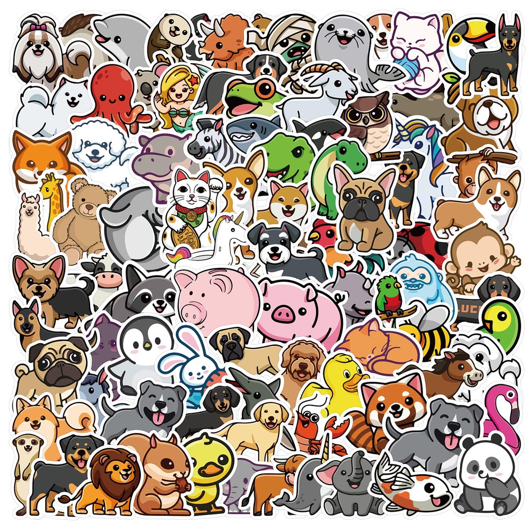 Adesivi Animali 50 Autocollants Animaux Mignons Kawaii - Safari Imperméables Pour Laptop Et Bouteille Autocollants Animaux Enfants